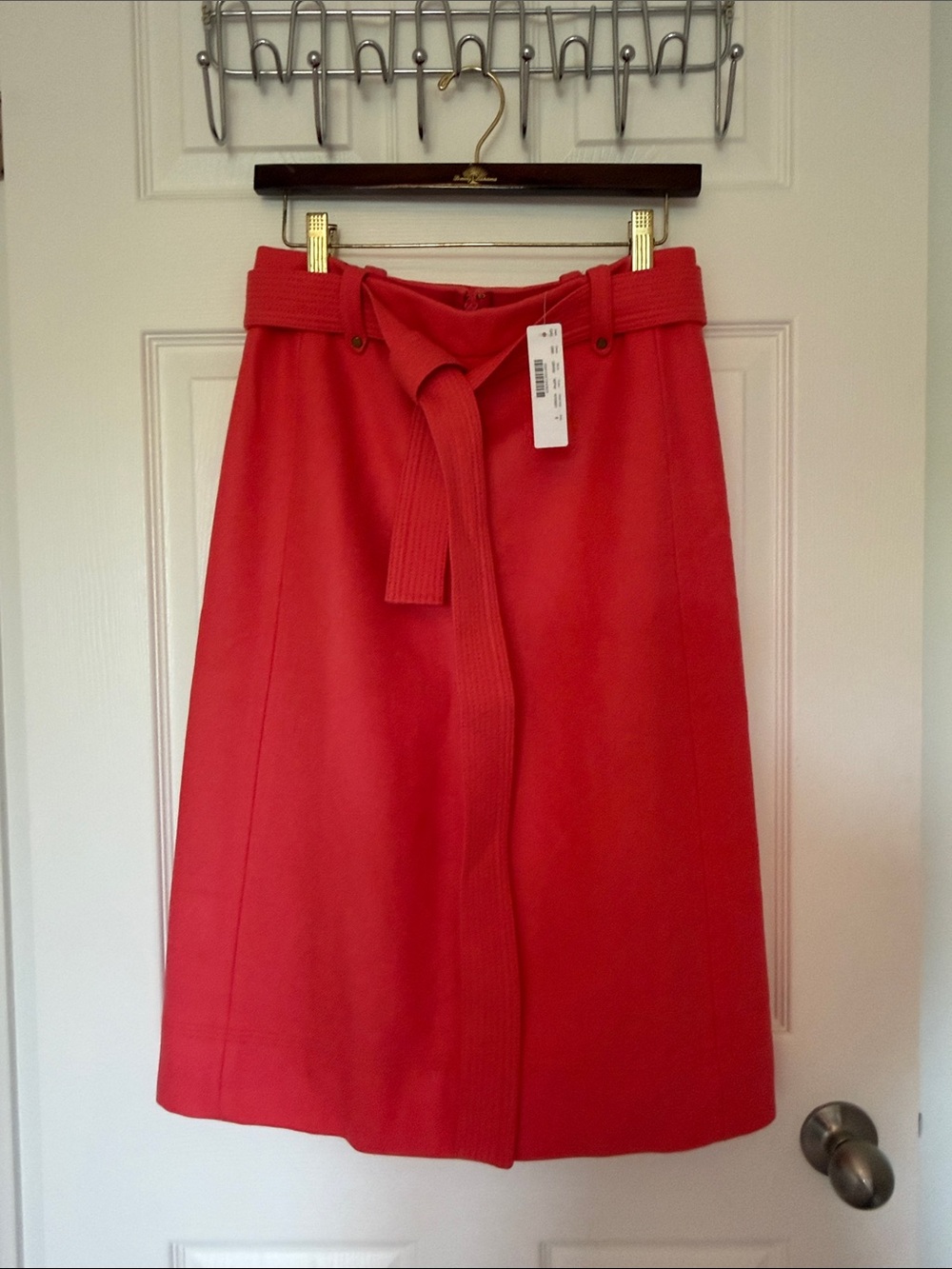 J. Crew Deep Coral Wool Midi Skirt with Self-Tie Belt - Picture 1 of 10
